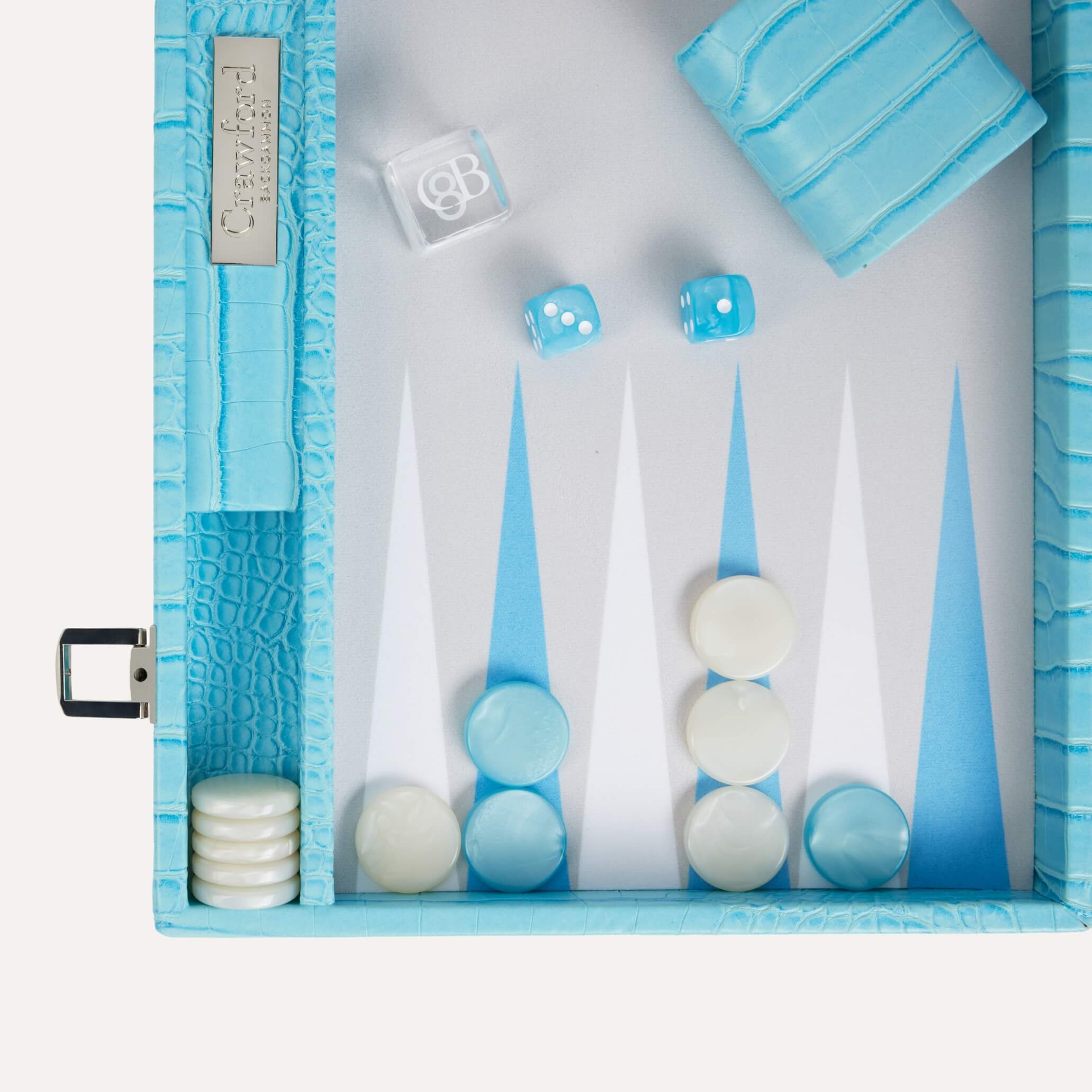 Backgammon - Bleu Ciel Cuir Crocodile