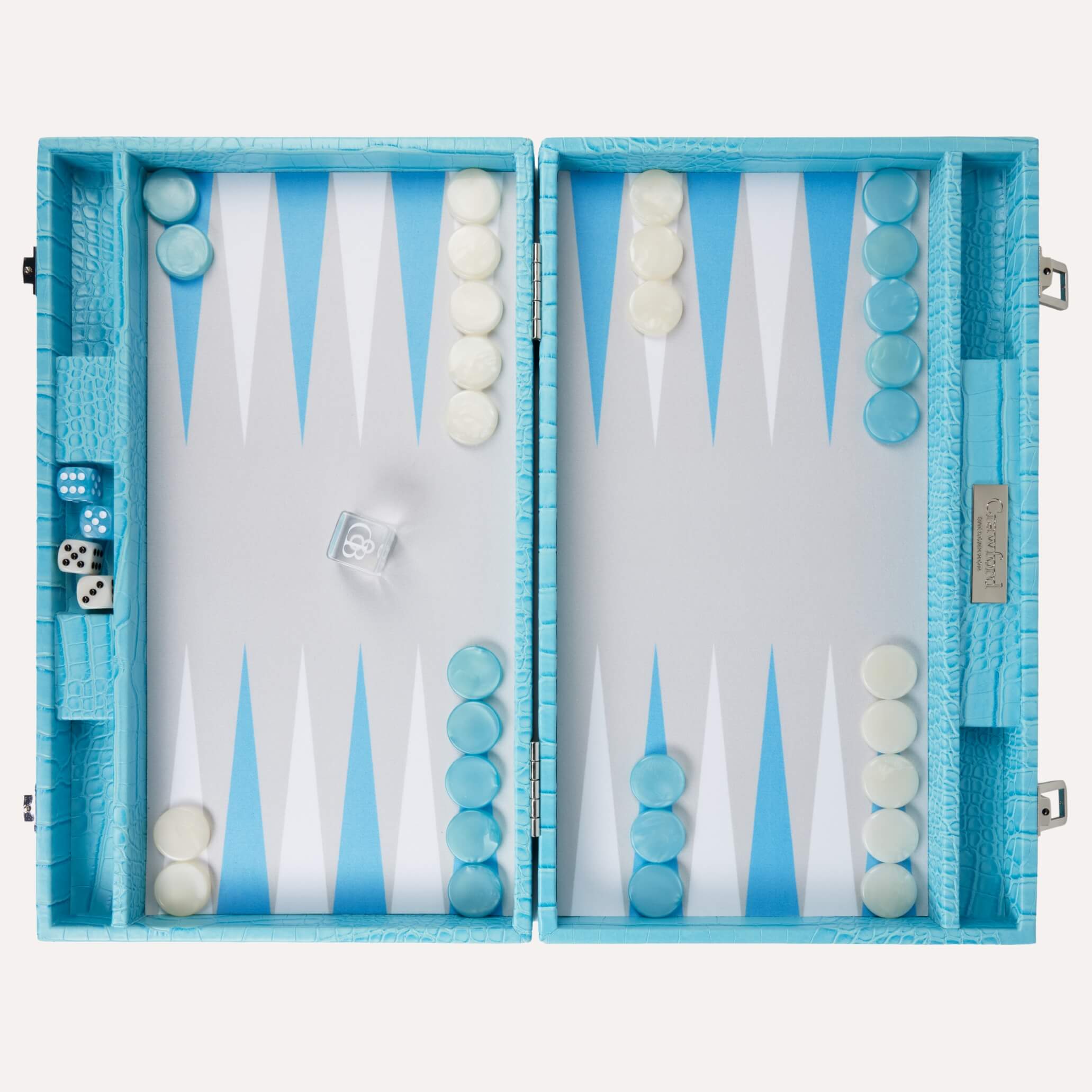 Backgammon - Bleu Ciel Cuir Crocodile