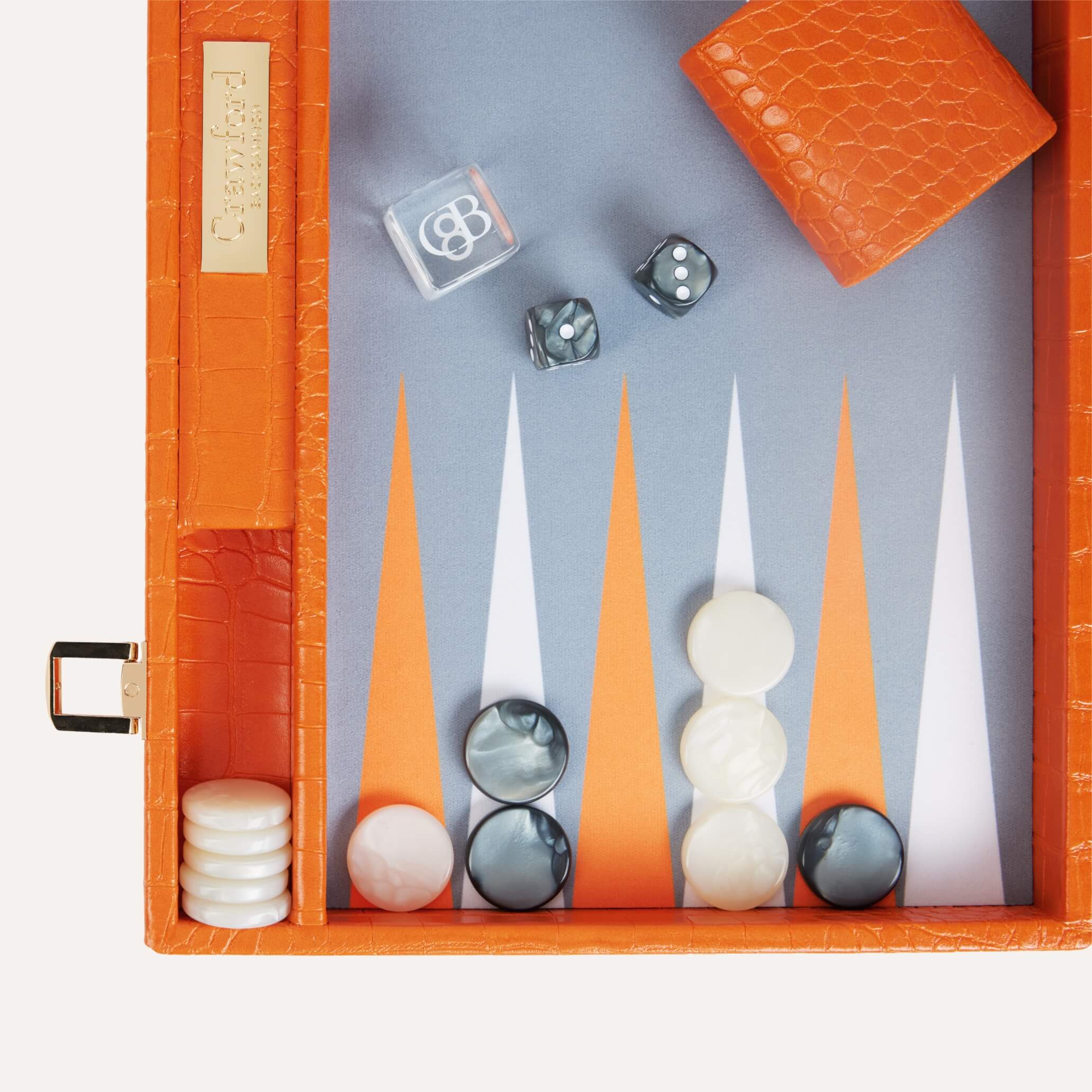 Backgammon - Orange Cuir Crocodile