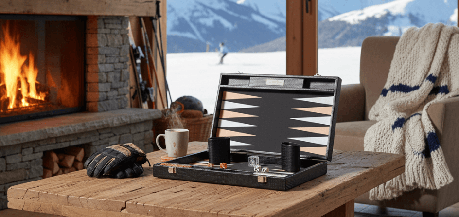 Jouer au Backgammon entre amis au ski 