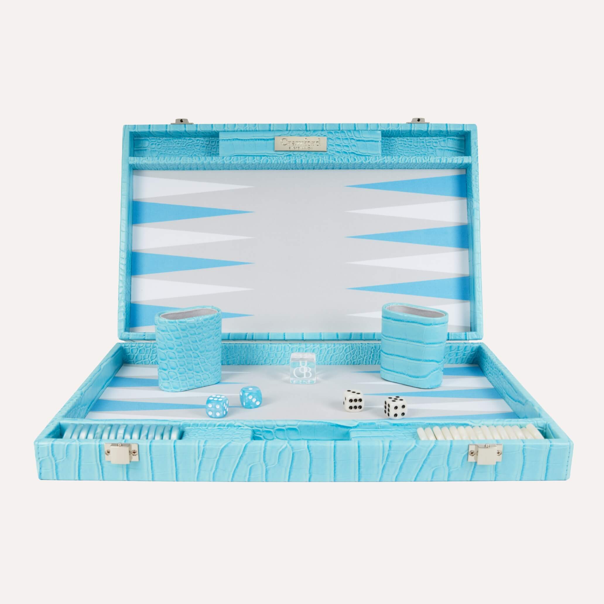 Backgammon - Bleu Ciel Cuir Crocodile